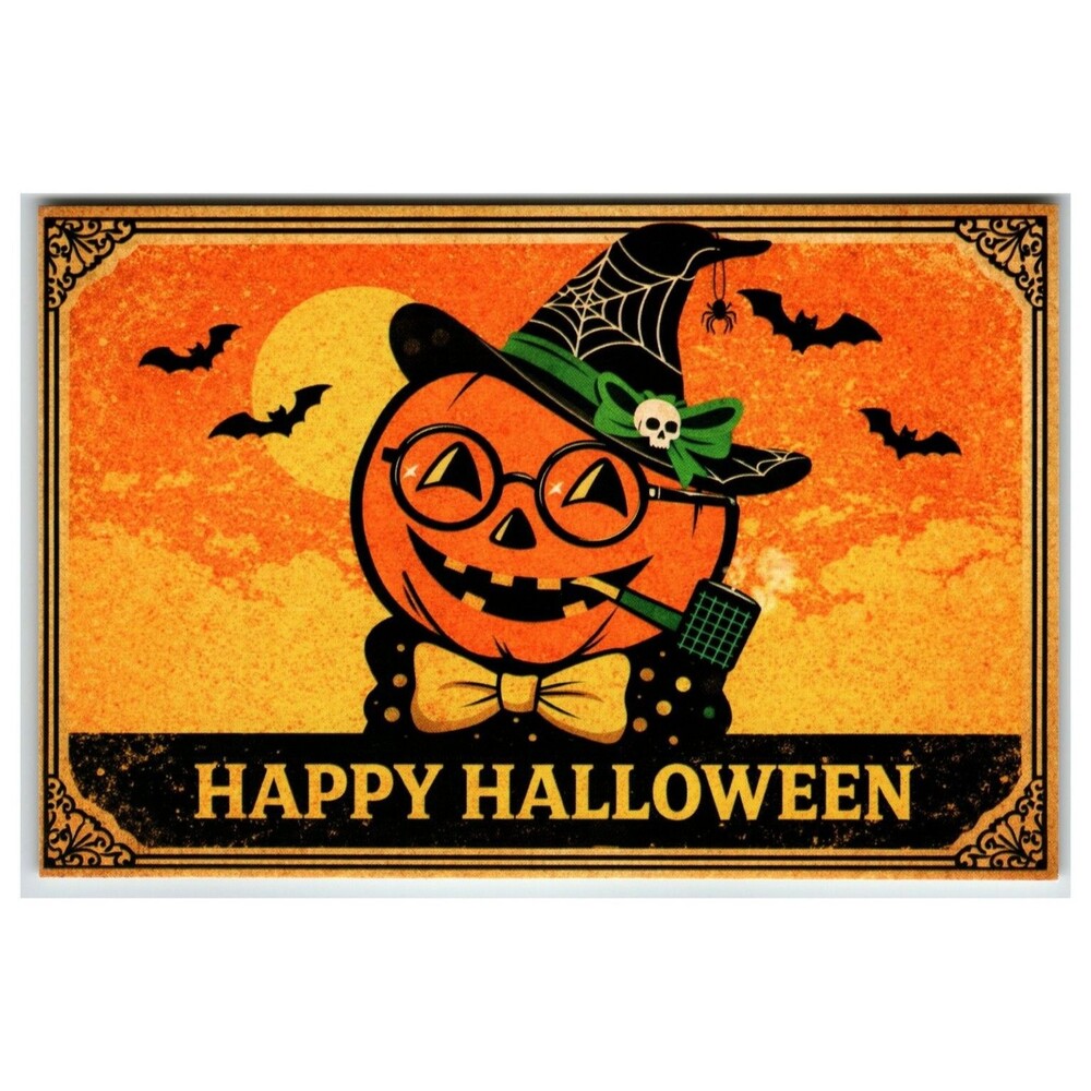 Happy Halloween Jack-o'-Lantern Witch Hat Bats Full Moon Postcard
